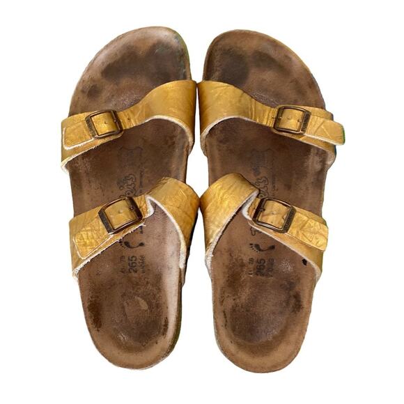 Birki's by Birkenstock soft footbed big buckle sandals Gold L10 M8 - Picture 3 of 12